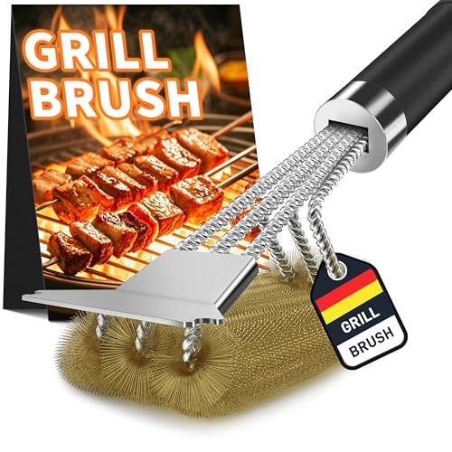 TNTOR Grillbürste Messing, Grill Messingbürste mit Messing Borsten, Edelstahl Grillschaber und Extra Langer Wärmedämmung Griff, für Gasgrill, Holzkohlegrill, Kugelgrill, Elektrogrill und Grillrost.