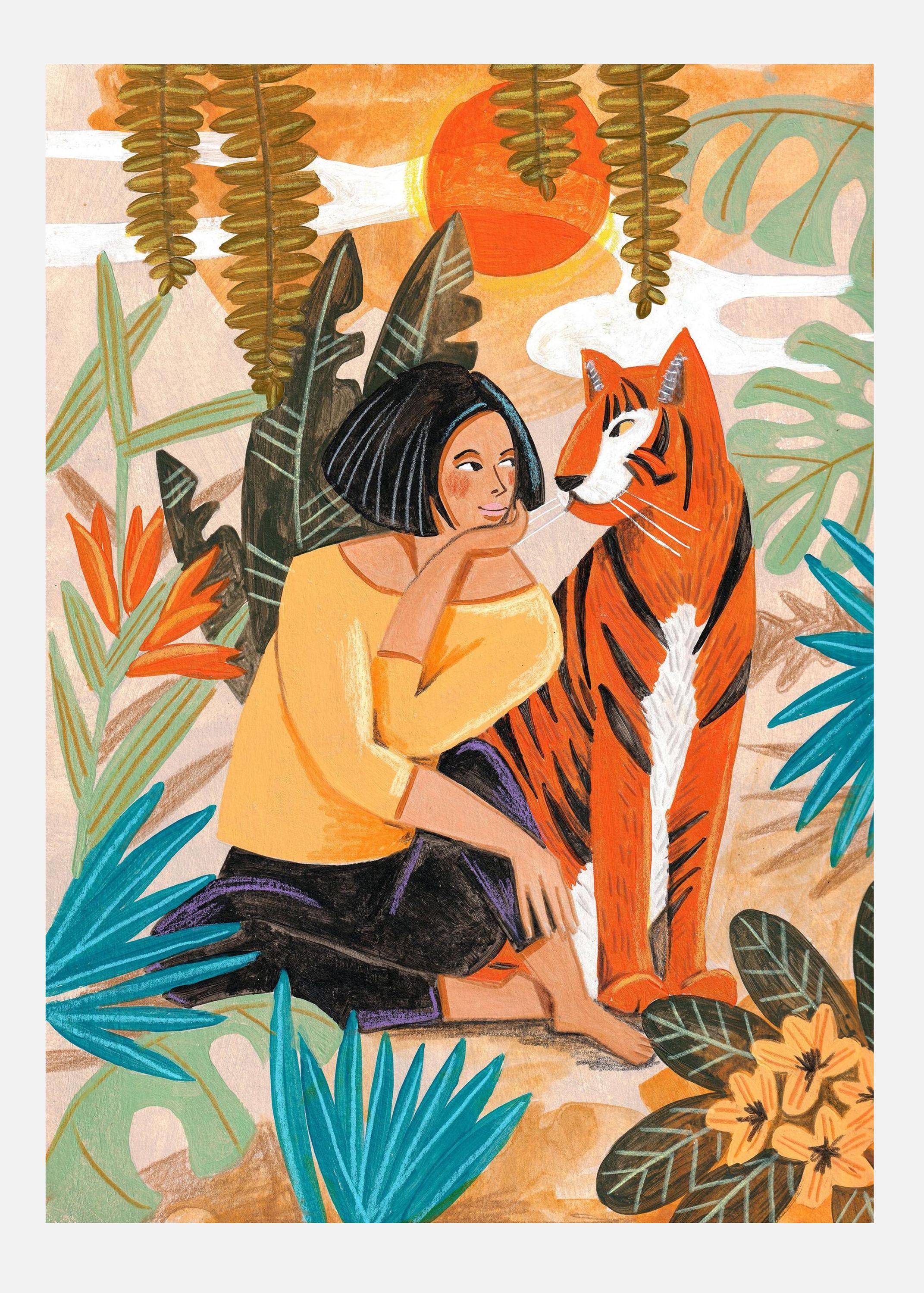 Woman With Tiger Canvastavla (70x100 cm)