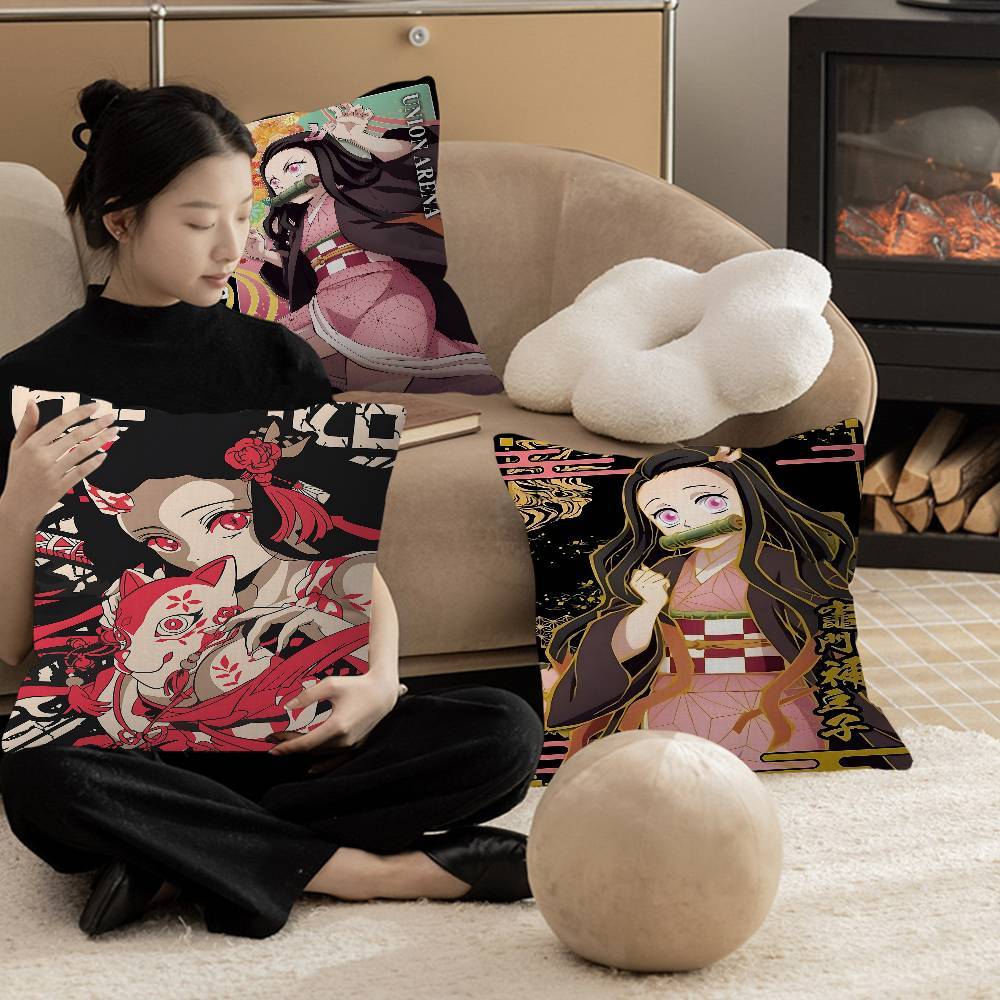 Demon Slayer Nezuko Kamado Tecknad 45*45cm Kuddfodral Örngott Dekoration Örngott HemÖrngott för Soffkudde