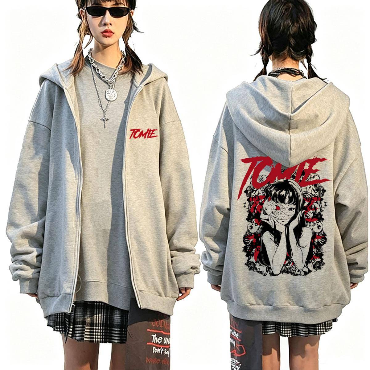 Japansk Anime Tomie Junji Ito Dragkedja Huvtröja Herr Dam Vintage Manga Skräck Dragkedja Jacka Unisex Vardaglig Fleece Dragkedja Tröja cm