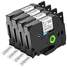 Nineleaf 4-pack kompatibelt etikettband som ersättning för Brother laminerat TZe-231 TZ-231 textband TZ-tejp 12 mm 0,47 svart på vit 12 mm x 8 m för PTouch 1010 H105 1000 D400 H100LB E100