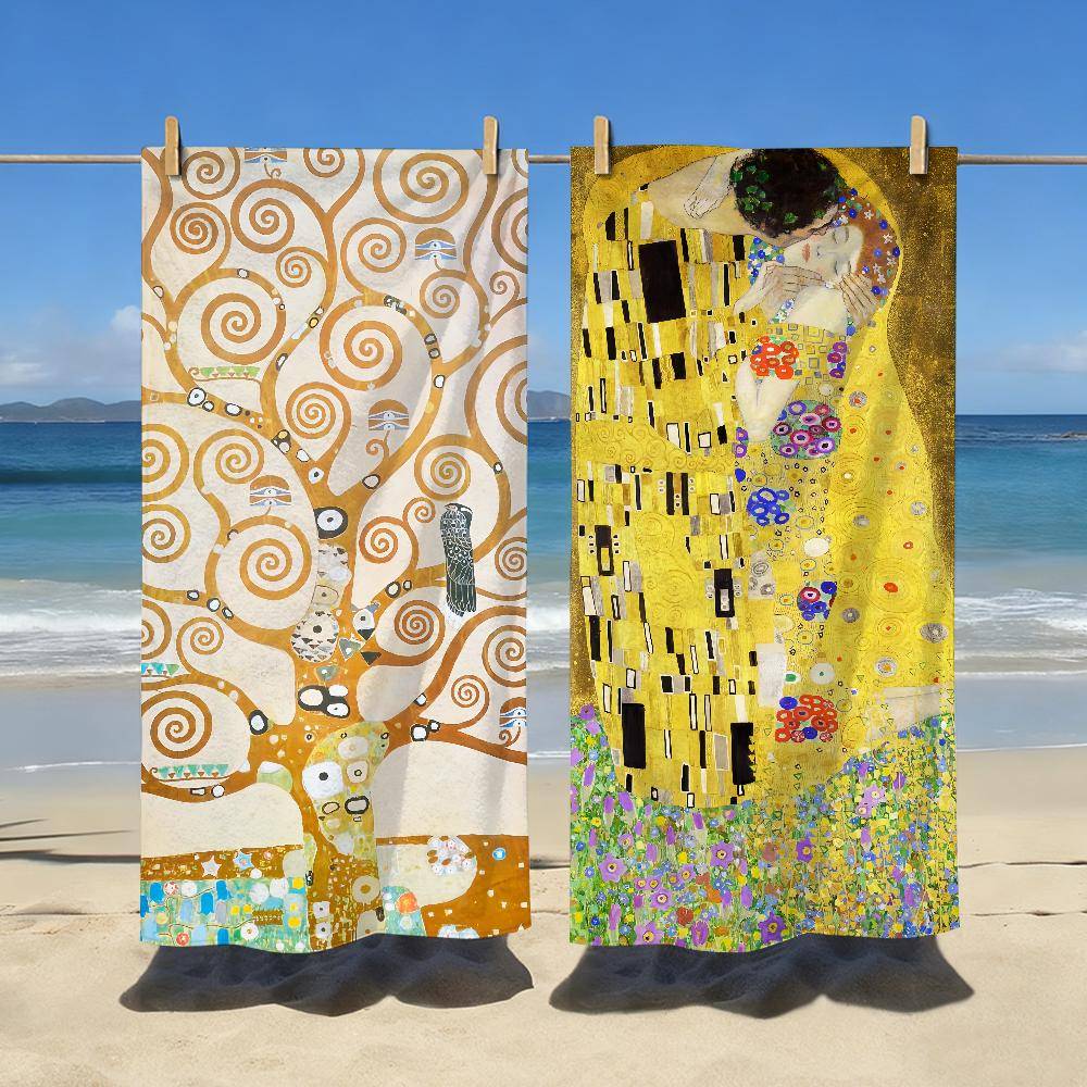 Kyssen Gustav Klimt Målning Handduk Mjuk Pool Gåva För Resa Gym Dusch Camping Snabbtorkande Sport Stor Strandhandduk