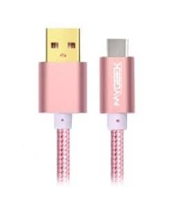 USB datakabel flätad nylon-Rosa-USB typ C-25 cm