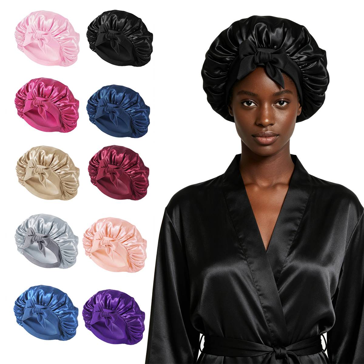 New Silk Bonnet for Sleeping Women Satin Bonnet Hair Bonnet night sleep cap scarf wrap for curly hair With Tie Band for Curly Ha