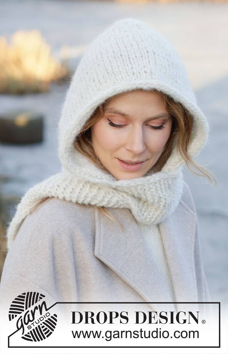253-60 Snowflake Hood by DROPS Design DOWNLOAD OPSKRIFTEN HER Strikket hættetørklæde i DROPS Air og DROPS Brushed Alpaca Silk. Arbejdet strikkes i glatstrik med retstrik og i-cord. Størrelse S - XL. Pinde og tilbehør lægges i kurven separat. Se alle opskrifter fra DROPS her. ..