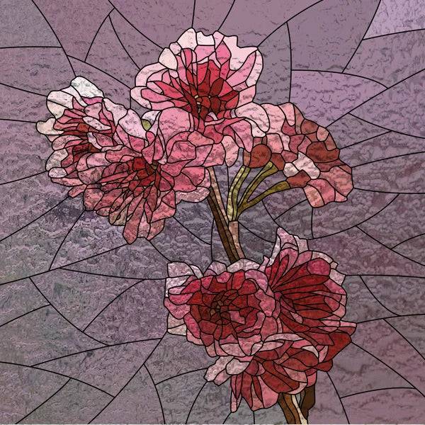 Fönsterfilm med rosa blommor i mosaikdesign - 56x56 cm
