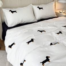 3-pack påslakanset med broderad hund, inklusive 1 påslakan och 2 örngott, modernt sängkläderset för hemmet - Vitt - 135*200,200*200,160*220,200*230,220*240,150cm*200cm,180cm*200cm