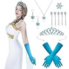 HOWAF ELSA kostym kvinnor flickor, prinsessa krona Elsa krona Elsa handskar snöflingor hårsmycken hårklämmor snöflingor örhängen kedja prinsessa kostym frozen kostym för karneval