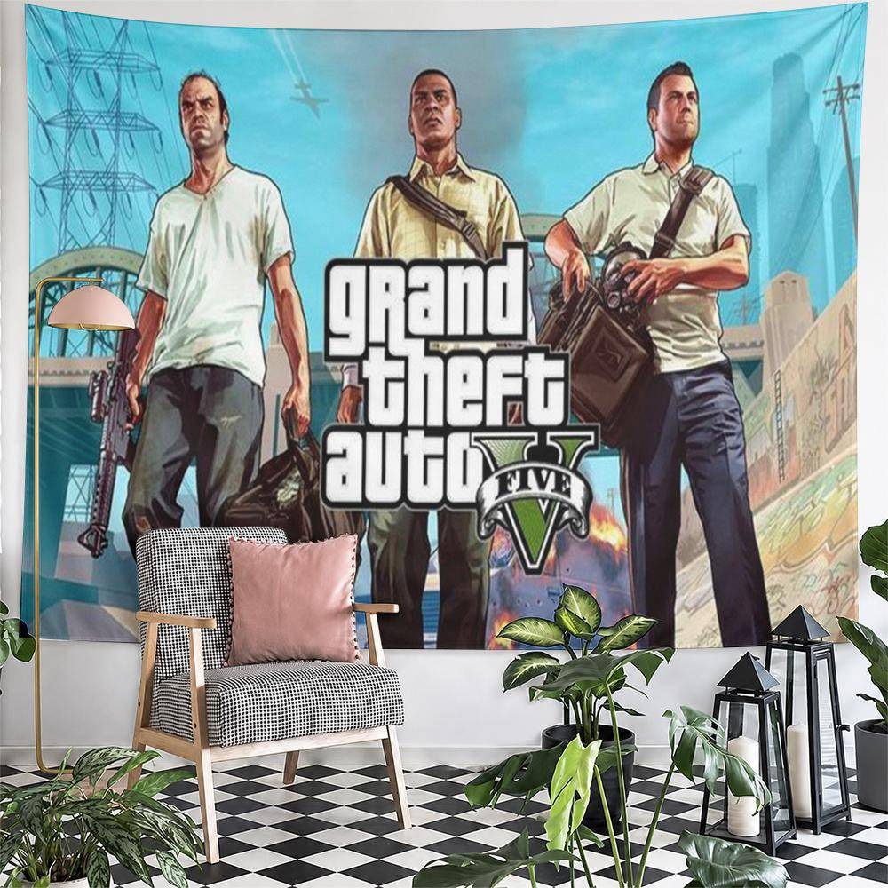 Grand Theft Auto V GTA V Trio Affisch Väggbonad Rockstar Games Dekorativ Väggbonad för Spelrum Sovrum i Studentkorridor