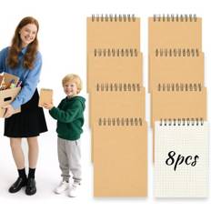 HAKACC Anteckningsblock A6 rutig, 8 stycken spiralblock små, 80 ark per block, rutat papper anteckningsbok rivbar för skola kontor barn gåva