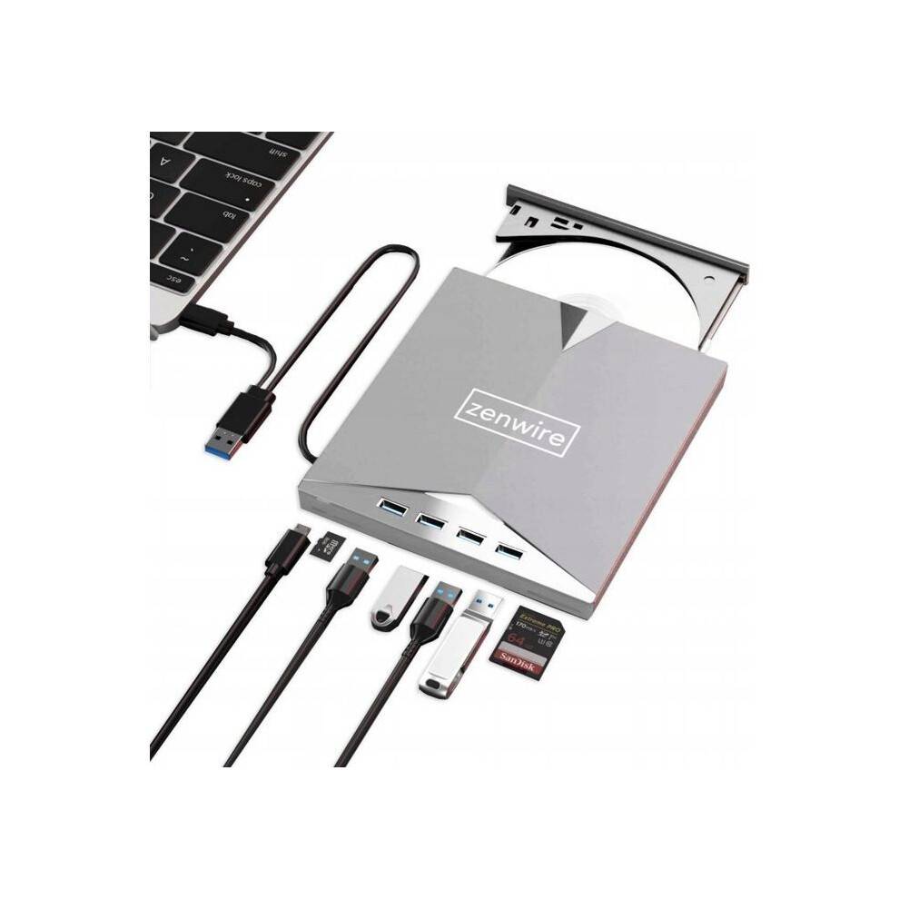 DVD-drev Sølv type c/usb 3.0 2-i-1 Hub H61