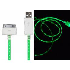 LED lys USB Data-/ladekabel til iPhone, iPad mm. 1 meter. Gr�n