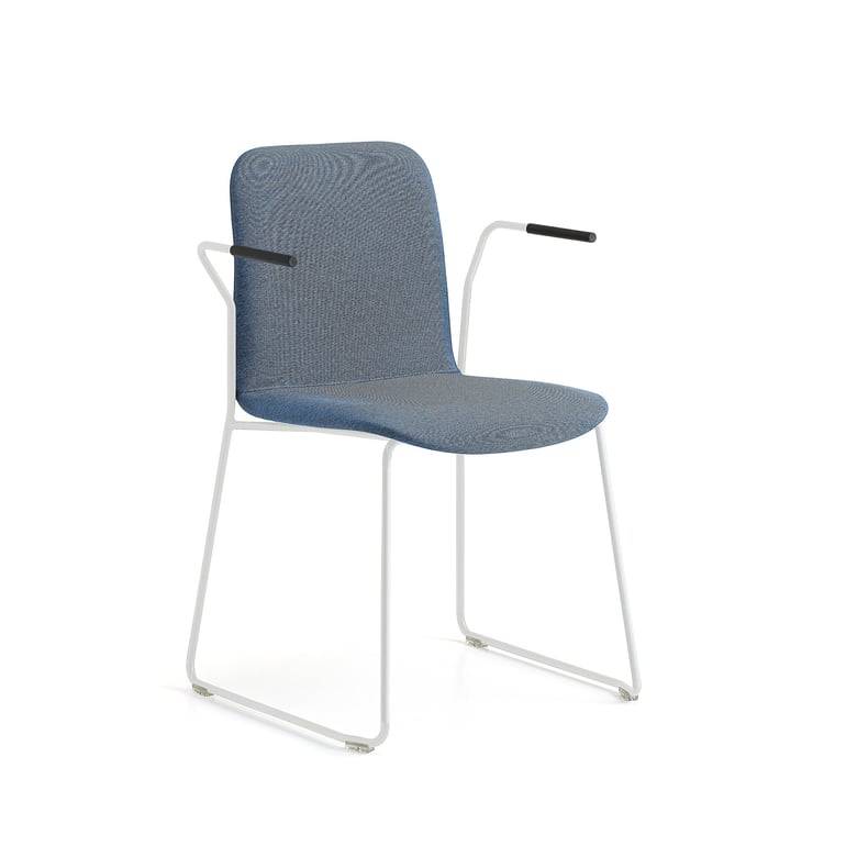 Stol LABELL, medstativ och armstöd, vit/blå