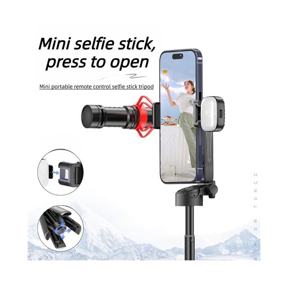 Phone Photograph Aid with 2 Fill Lights Zoom Pocket Selfie Stick Retractable BT SLR Grip Photograph Assist Device