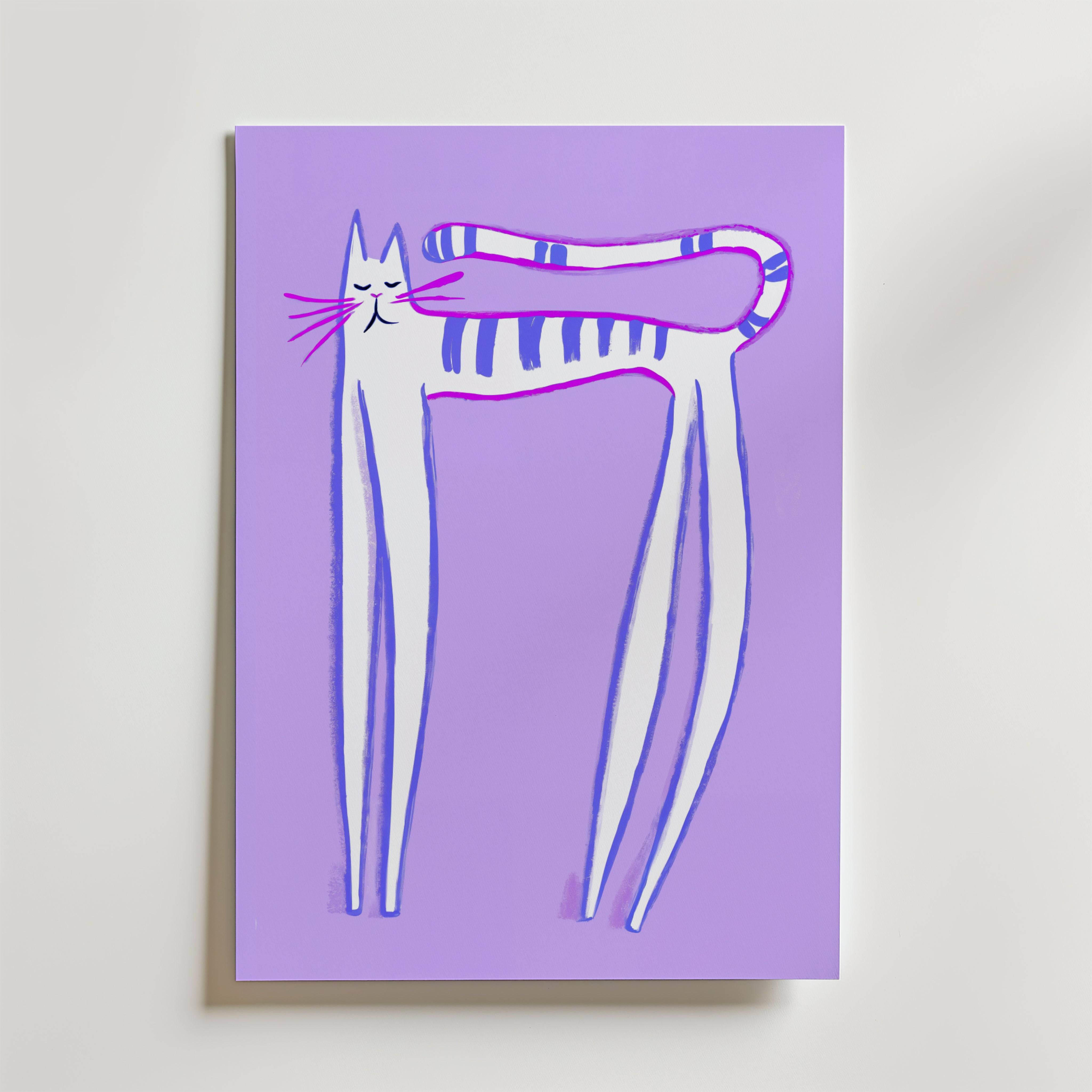 Stretching Cat Poster - Premium Canvas 100x140 cm
