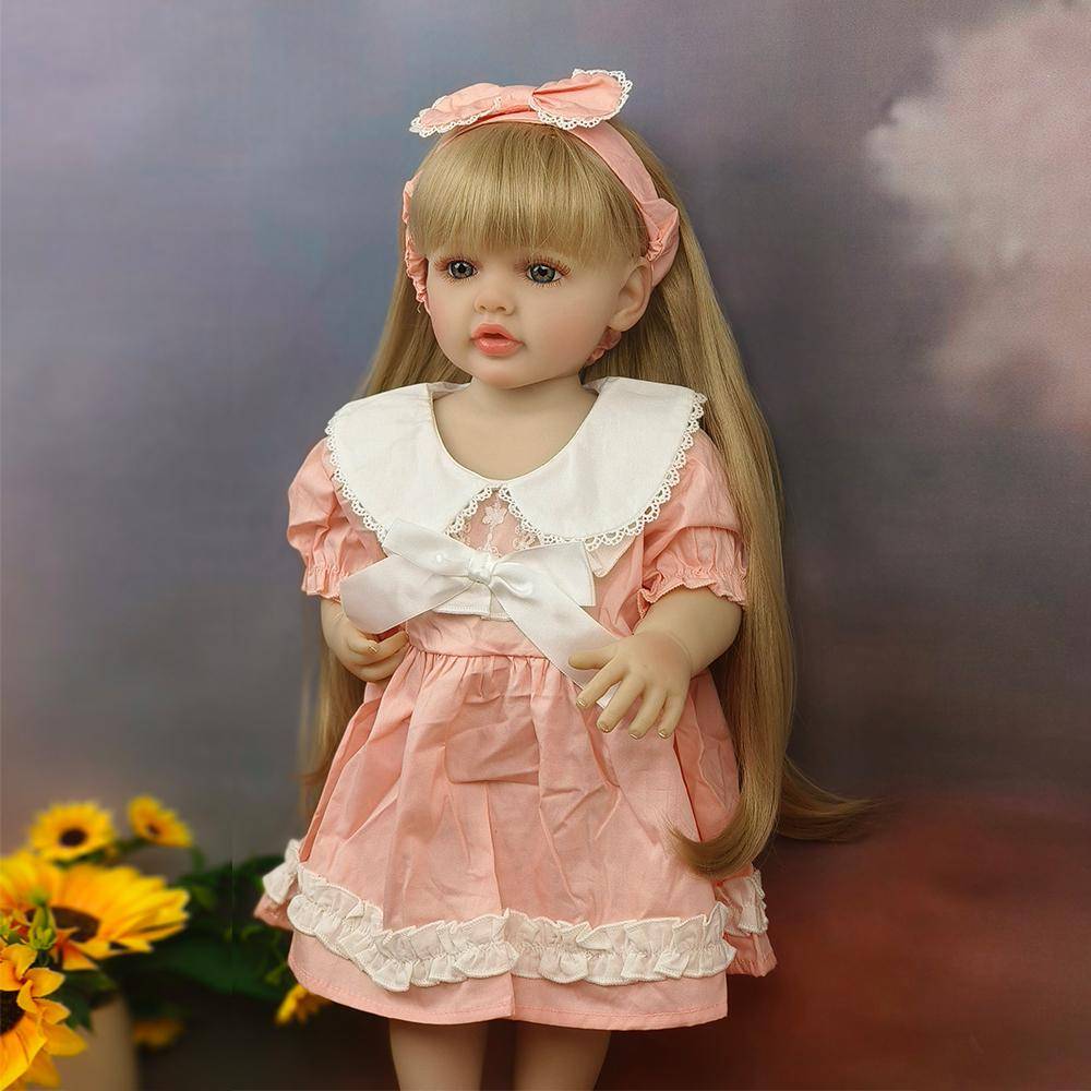 Långt hår Realistisk Princess 55 CM Reborn Baby Dolls Helkroppssilikon med kläder Baby Girl Mjuk Småbarn Bebe Födelsedagspresentleksak brown