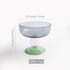 TEMU Geometric Borosilicate Glass Dessert Bowls - 1pc Handcrafted Salad , 7oz Novelty Glass Cup For Ice Cream, Juice, Pudding, Stand, Microwave Safe Oval Bowl With Brushed Metal & Box Accessory
