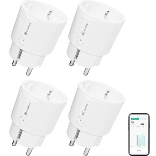 KETOTEK Smart Plug WiFi Uttag med Strömförbrukning, Elmätare, Timer, Kontakt med Alexa, Google Assistant, Smart Socket Röststyrning, APP-fjärrkontroll, Ingen Hubb Krävs, 4 stycken