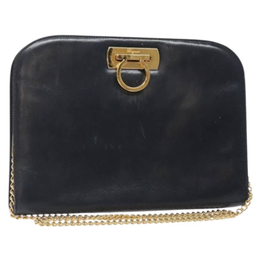 Salvatore Ferragamo Pre-owned Pre-owned Laeder skuldertasker - Vintage - Dame - Sort - ONE SIZE - Uld