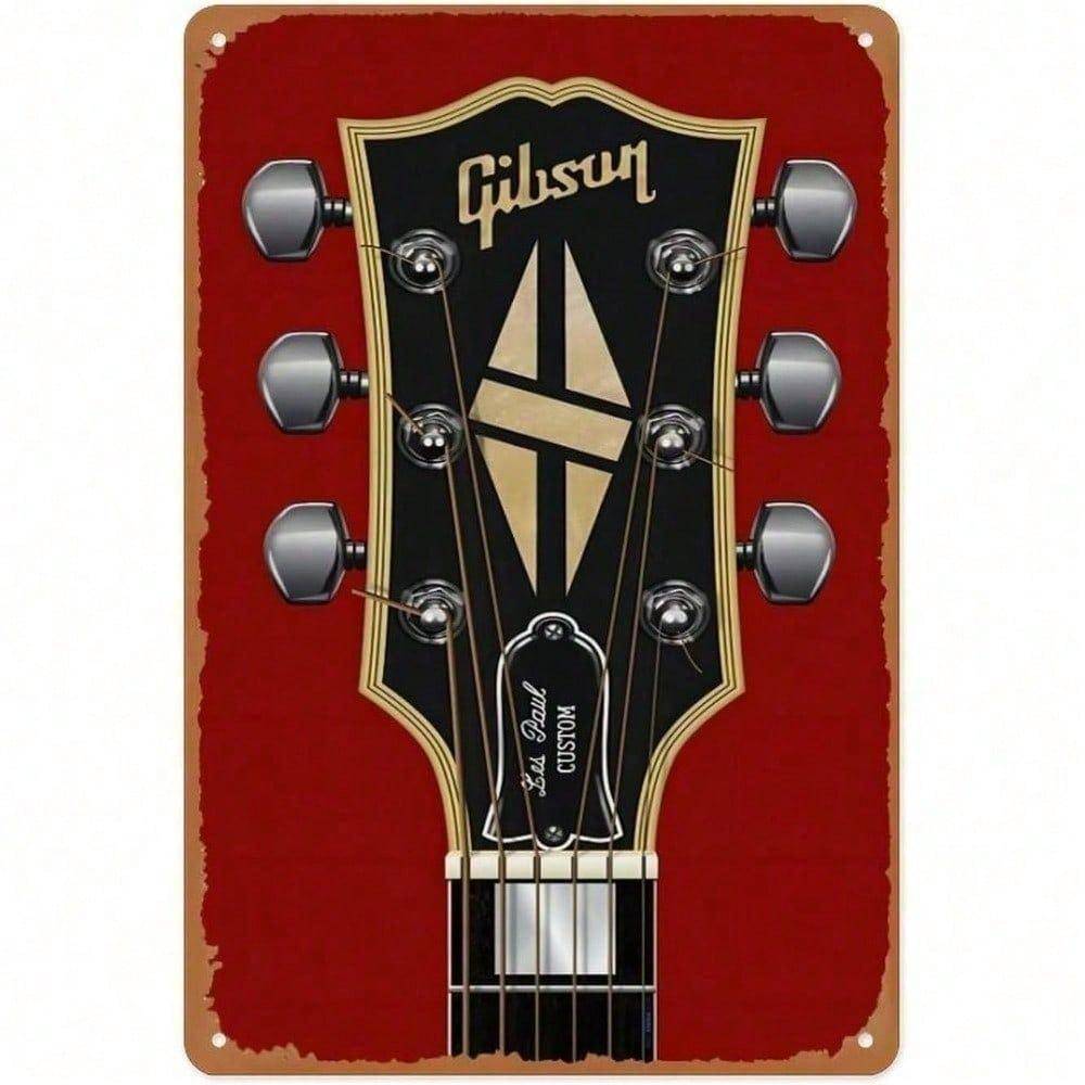 Gibson Les Paul Custom Vintage Plåtskylt 8x12 Tum Retro Rockväggdekor Man Cave Hembar Musikstudio flerfärgad