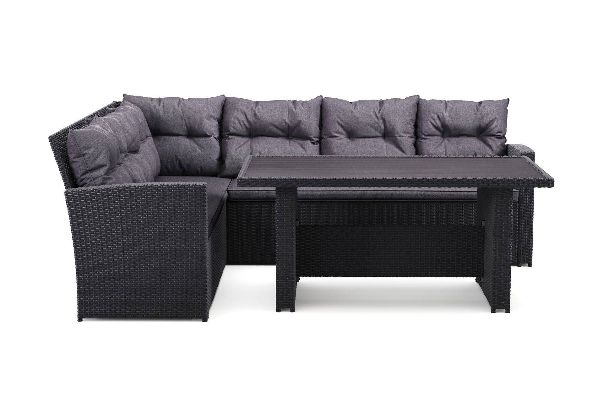 Comfort Garden James 5-sits Vänstervänd Loungegrupp Utomhus – Soffgrupp med mörgrå dynor och bord i konstrotting - Grå utomhus Metall