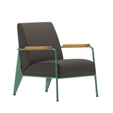 Vitra - Fauteuil de Salon, Prouvé Blé Vert, Natural Oak, Leather Premium Cat. L40 Col. 61 Umbra Grey - Lænestole - Jean Prouvé - Grå - Metal/Træ/Skum