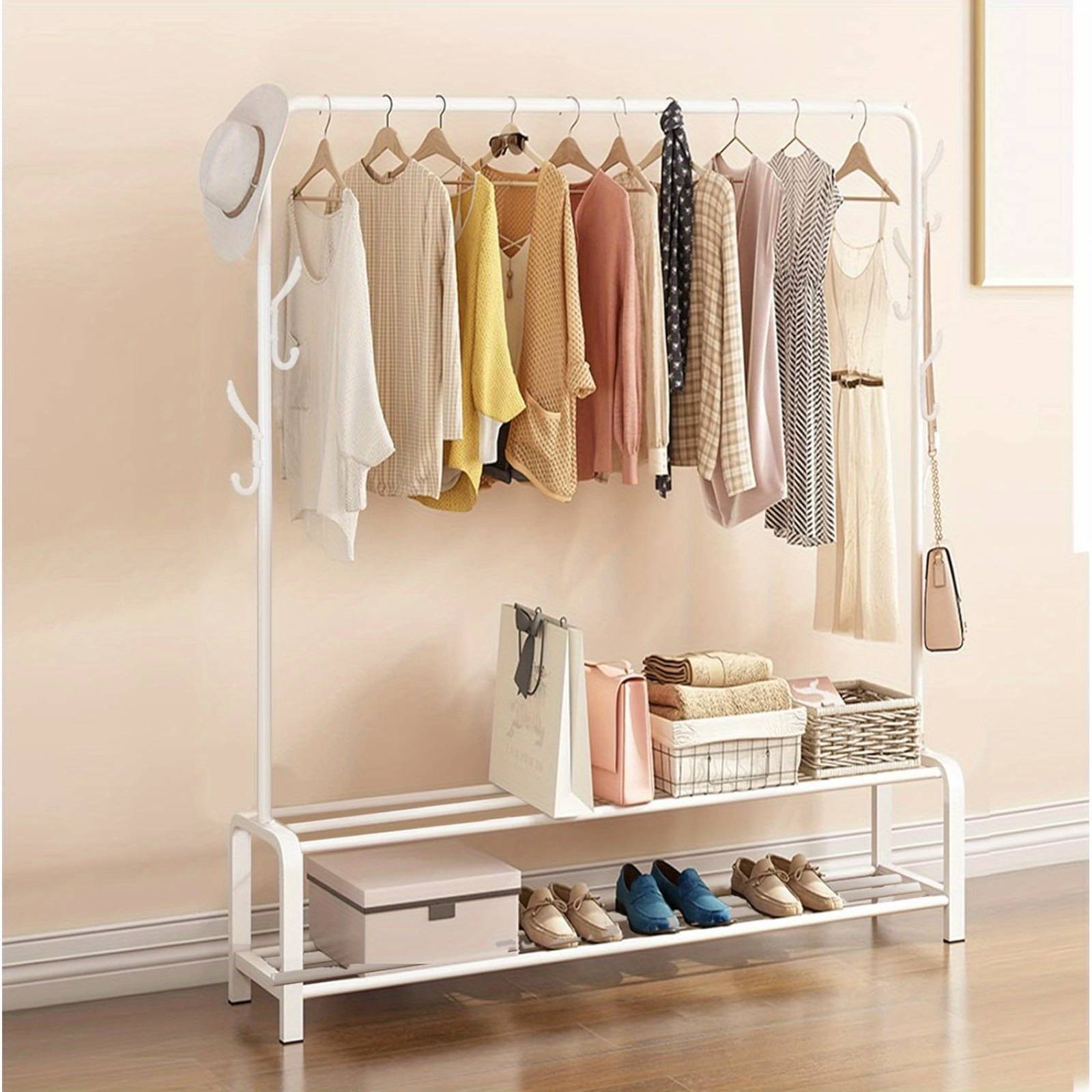Clothes Rail Multifunctional Clothing Rail For Bedroom Metal Hanging Rails Heavy Duty Clothes Rack Coat Rack Garment Rack With Shoe Storage Shelf