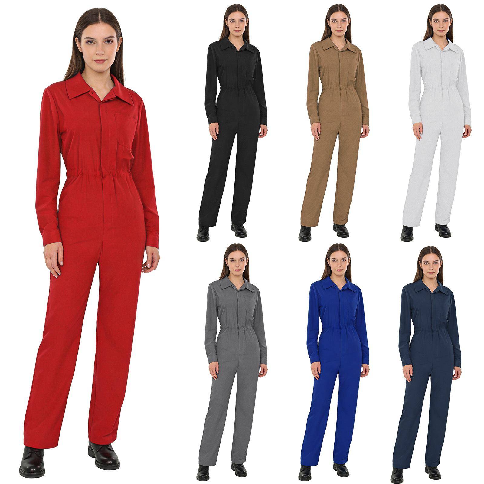 Arbetsoverall för kvinnor Casual Långärmad Helkropps Overall Jumpsuit Rompers Mekaniker Arbetskläder cm vit