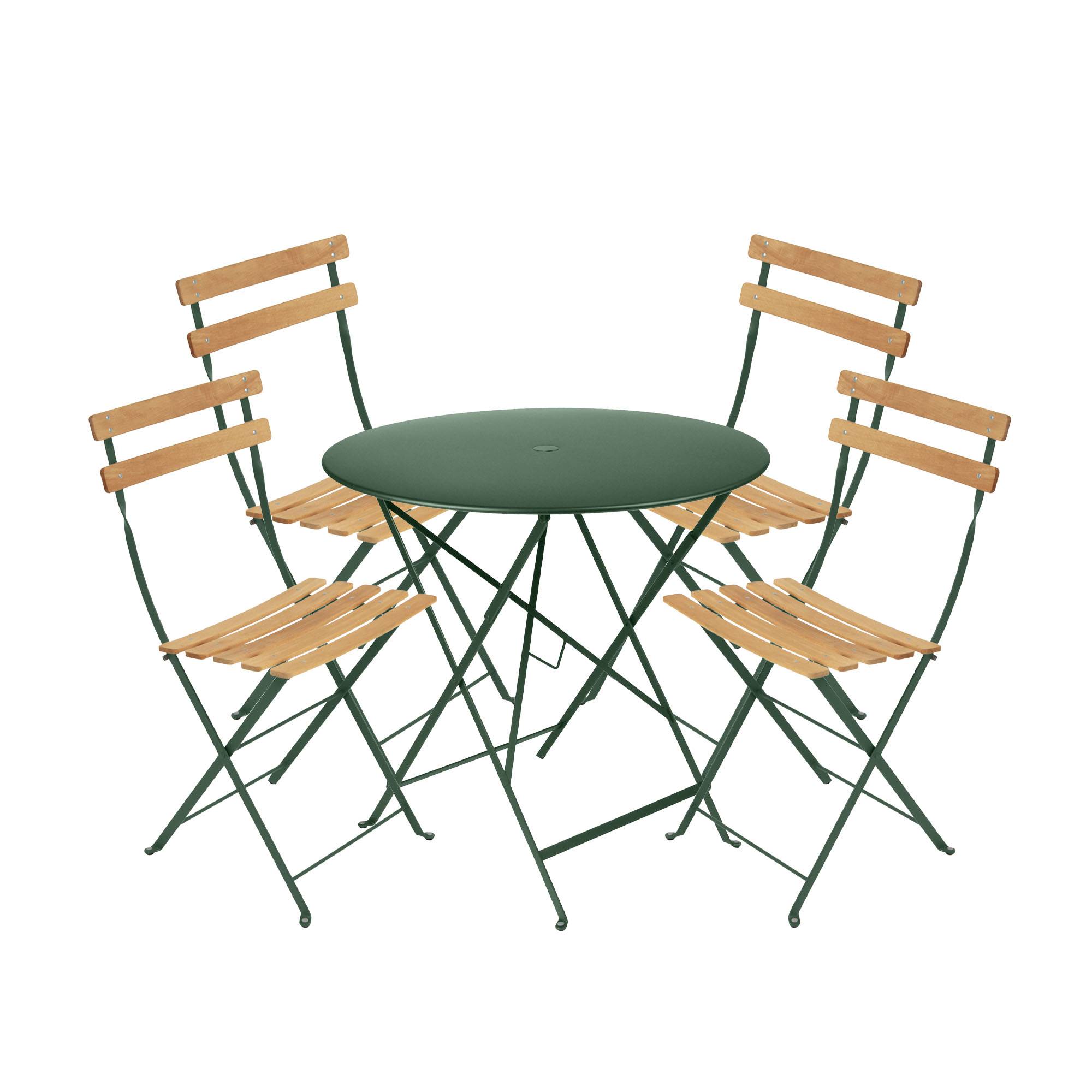 Fermob - Bistro spisesæt bord 77cm & 4 træ stole cedar green - Havemøbelsæt til spisning