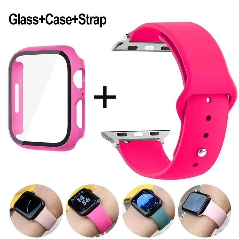 Glass+Case+Strap for Apple Watch Band 49mm 46mm 45mm 44mm 41 40 38mm Screen Protectors for Apple IWatch Series 10 9 8 7 6 SE 5 4