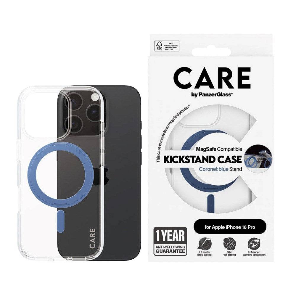 CARE by PanzerGlass iPhone 16 Pro Feature Kickstand Case - MagSafe Kompatibel - Transparent / Coronet Blue