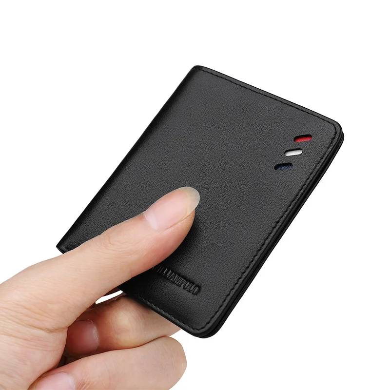 Slim Mini Wallet Men's Short Leather Vertical Men's Wallet Card Bag King Paul Black Plain Print