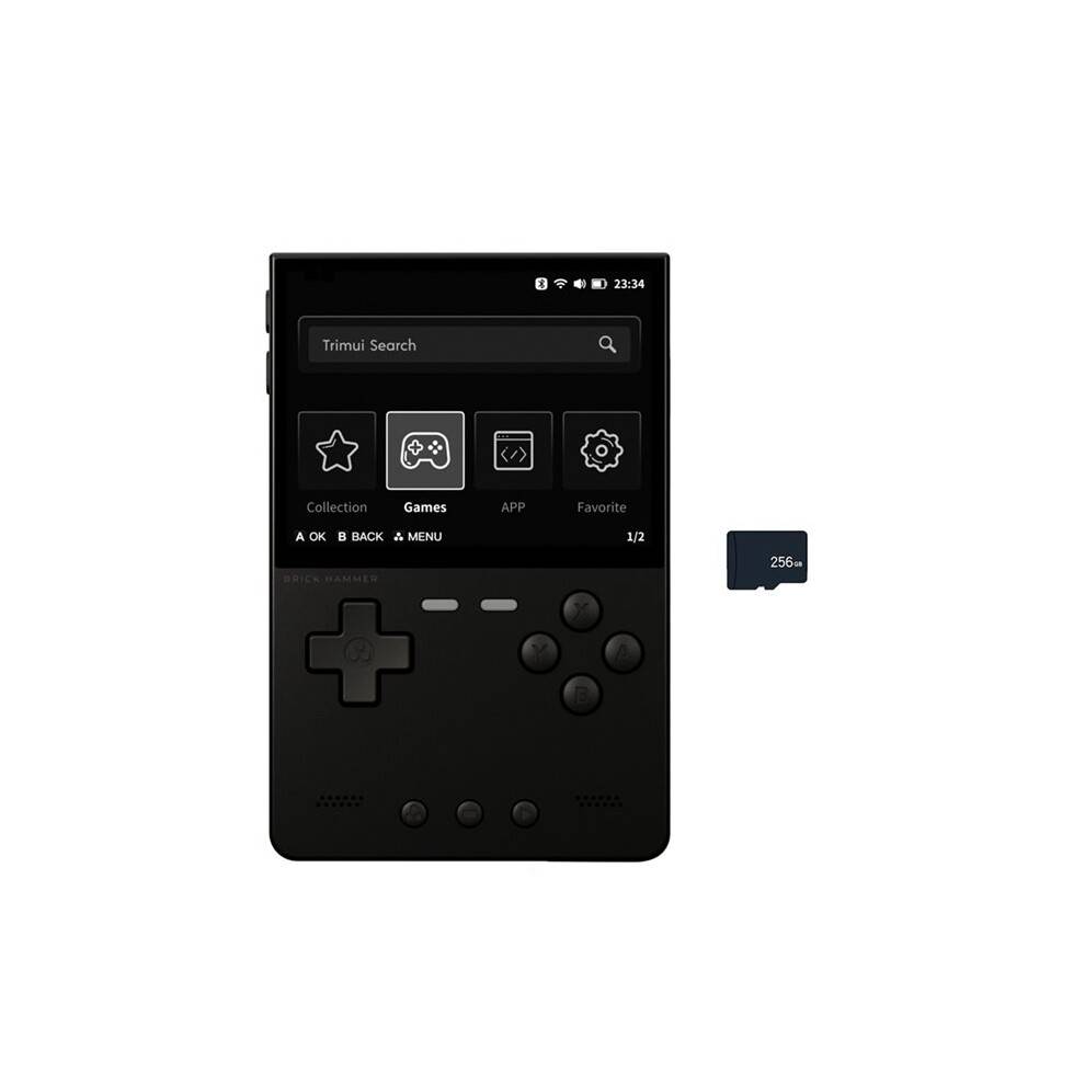 Brick Hammer Retro Handheld Game Console Metal CNC Aluminum Alloy Body 3.2inch IPS Screen with 256GB Card Black
