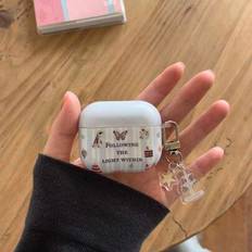 Slogan randig blå fjärils- och valphörlursfodral + hängsmycke, kompatibel med Apple Pro 2/ Pro/ 3/ 2 (AirPods1/2,AirPods Pro,AirPods 3,AirPods Pro (2nd generation),AirPods 4)