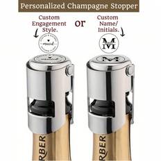 Personliga champagneproppar med champagnepropp i rostfritt stål med återanvändbar silikonkork, anpassad förlovningspropp, lämplig för champagne, Cava, - Silver (1 st)
