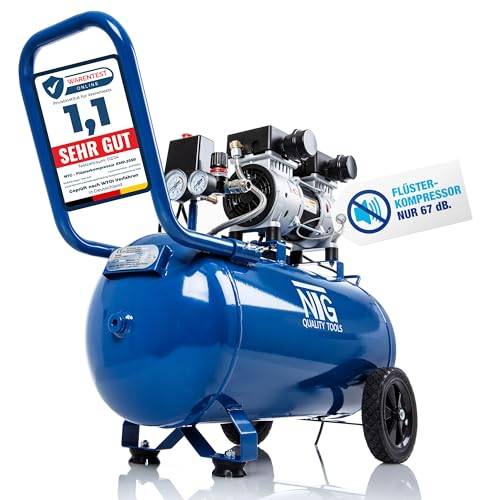 NTG Silent kompressor 9 bar | 50 l tank | 1 470 W stark effekt | oljefri | särskilt tyst och flexibel användning med manometer och tryckregulator 50 L tank (50 liters tank)