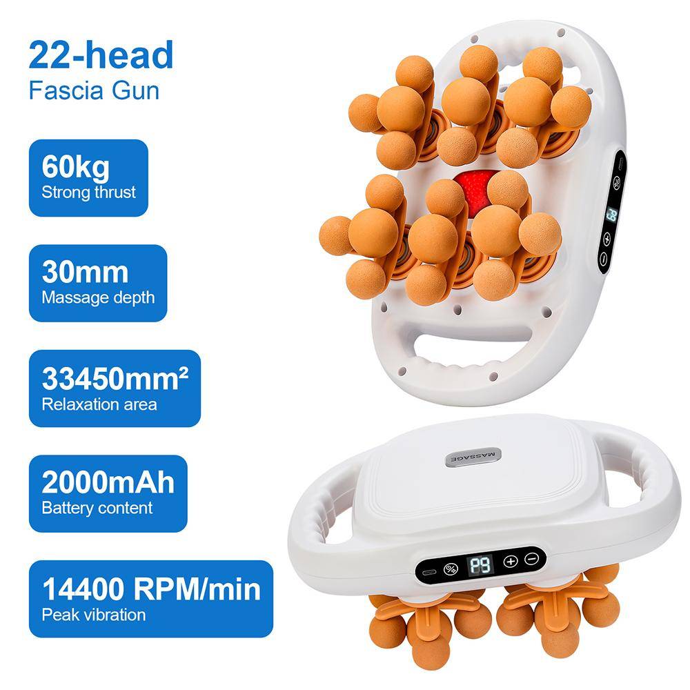 22-huvuds Fasciapistol Högfrekvent Vibration Kroppsmassagepistol Rygg- och Midjemassager Nack- och Axelmassager Muskelmassageapparat