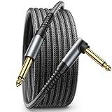 JSAUX 6,35 mm gitarrkabel 3 m, instrumentkabel kompatibel med elgitarr, bas, trummor, pedaler, förstärkare, blandare, tuner, högtalare, akustik, högervinklad jackkabel, gitarr