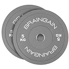 BRAINGAIN Olympiska Bumperviktskivor – Flera Storlekar, Färg/Svart – Viktskivor för Skivstång, Styrketräning & Tyngdlyftning – Par/Set (Färgad, 2 x 5kg)
