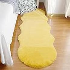 Falsk kanin pälsmatta halkfri mjuk tjock fluffig matta lurvig sängmatta bekväma mattor för sovrum vardagsrum gul 60 x 200 cm