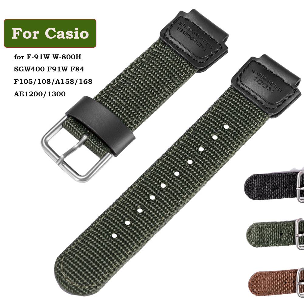 Nylon for Casio for F-91W W-800H Watch Band SGW400 F91W F84 F105/108/A158/168 AE1200/1300 18mm Cowhide Strap Men Women Bracelet