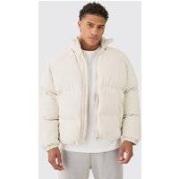 Mens Faux Suede Funnel Neck Puffer Coat In Stone