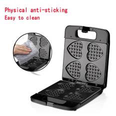 Heart Waffle Maker Non-Stick Coating 4 Belgian Heart Shaped Waffle Iron Stainless Steel 1400 Watts EU Plug svart