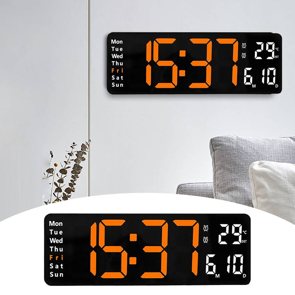 Zynic Clock Stor LED Digital Väggklocka Temperatur Datum Dag Visning USB Fjärrkontroll