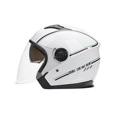 LIONCIANO Motorcykelhjälm med dubbelvisir, jethjälm, sparkhjälm, mopedhjälm, choped mofahjälm, chopper, retro, vintage, jethjälm (vit)