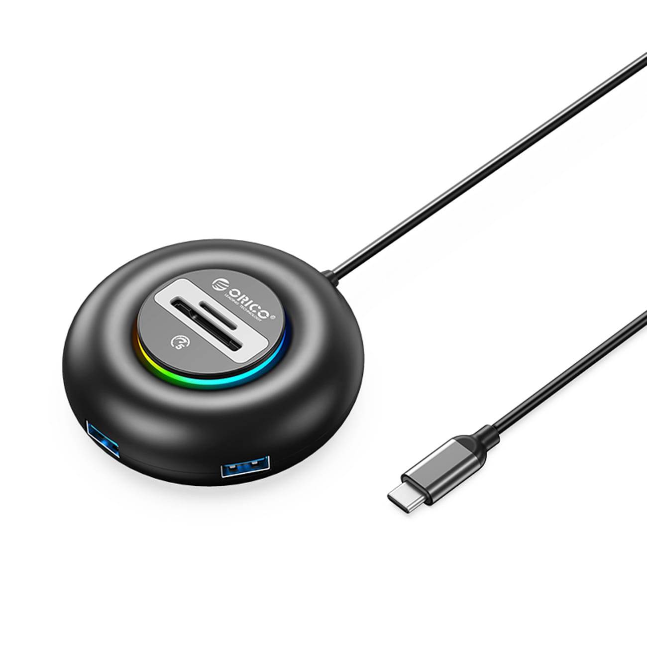 Orico YXR5-C3 USB-hubb med 4 USB-A 3.0-portar och SD- och microSD-kortläsare, 0,3 m – svart