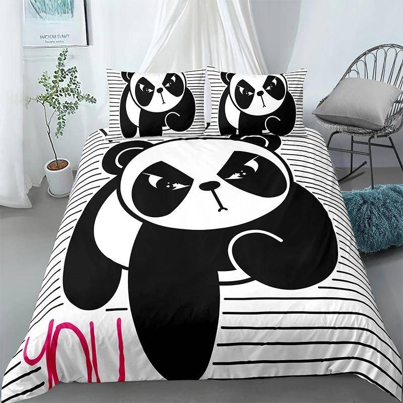 Panda Tryckt 2/3 st Sängklädesset Bambu Påslakan för Vuxen Barn Sängkläder och Örngott Täcke Överdrag Sängset king 140x210cm 2pcs