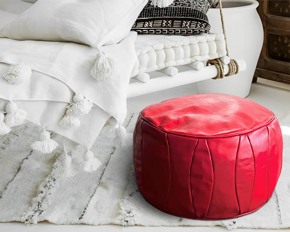 Skinn Sittpuff Röd - Red (30 x 50 cm)