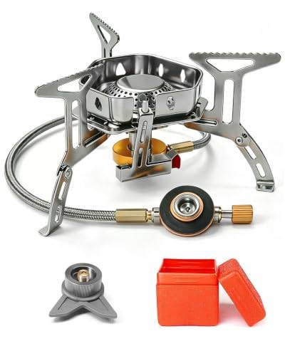 AUTOPkio Campingkocher 3500W, Winddicht Gas Campingkocher mit Piezozündung Faltbar Gaskocher Gasbrenner mit Adapter Gasherd für Outdoor Picknick Trekking Hiking Wandern