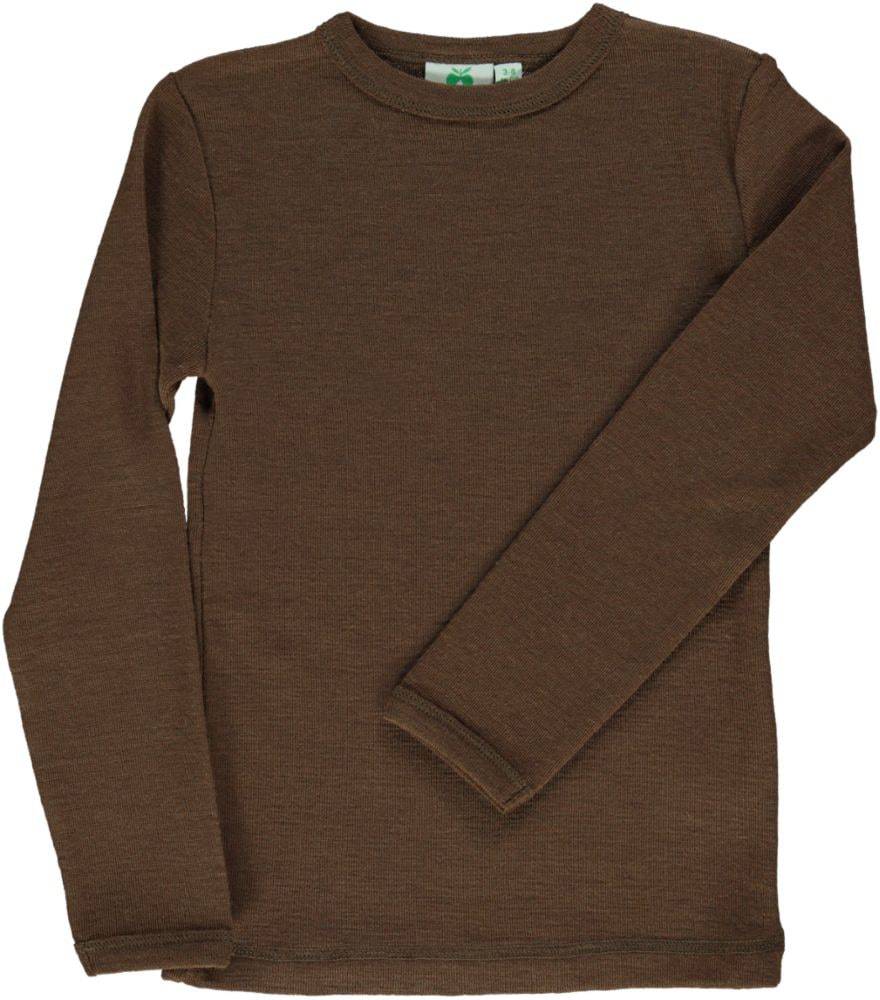 Langærmet bluse i merinould - Brown / 68 cm